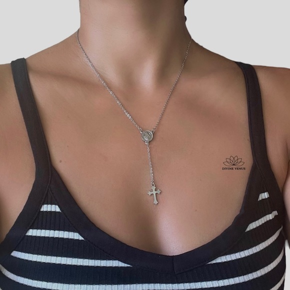 Rosary Style Necklace - Stainless Steel - Handmade - Picture 2 of 6